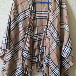 V. FRAAS Tan and Red Plaid Shawl